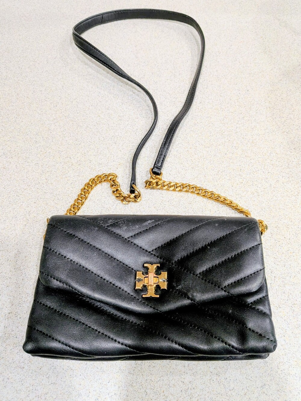 Tory Burch Black Quilted Leather Crossbody with Gold Hardware